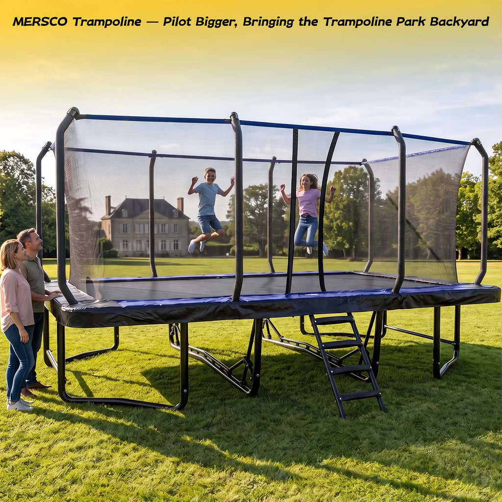 Mersco 12x18FT Kids Adults Trampoline, Heavy Duty Outdoor Trampoline with Safety Enclosure Net and Upgraded Ladder for Backyard Family Fun, Fitness Trampoline MAX