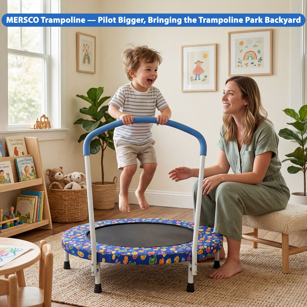 Mersco 36" Trampoline for Kids Indoor Trampoline with Handle for 2+ Years Kids Print