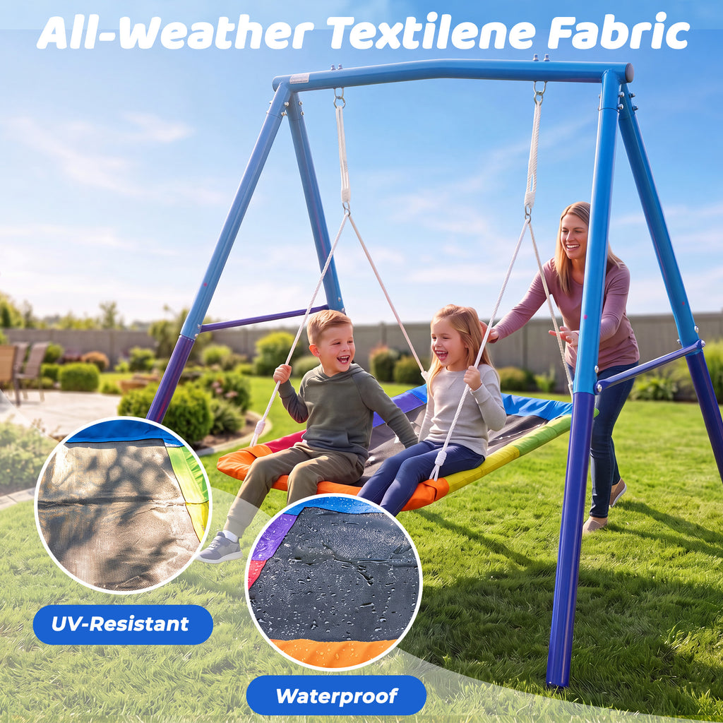 MERSCO 60" Extra Large Rectangle Swing Set with Stand, Heavy Duty Double A-Frame Metal Swing for Kids Ages 3-10, 440 lbs Capacity, 900D Oxford Rectangle Swing Seat, Outdoor Backyard Playset