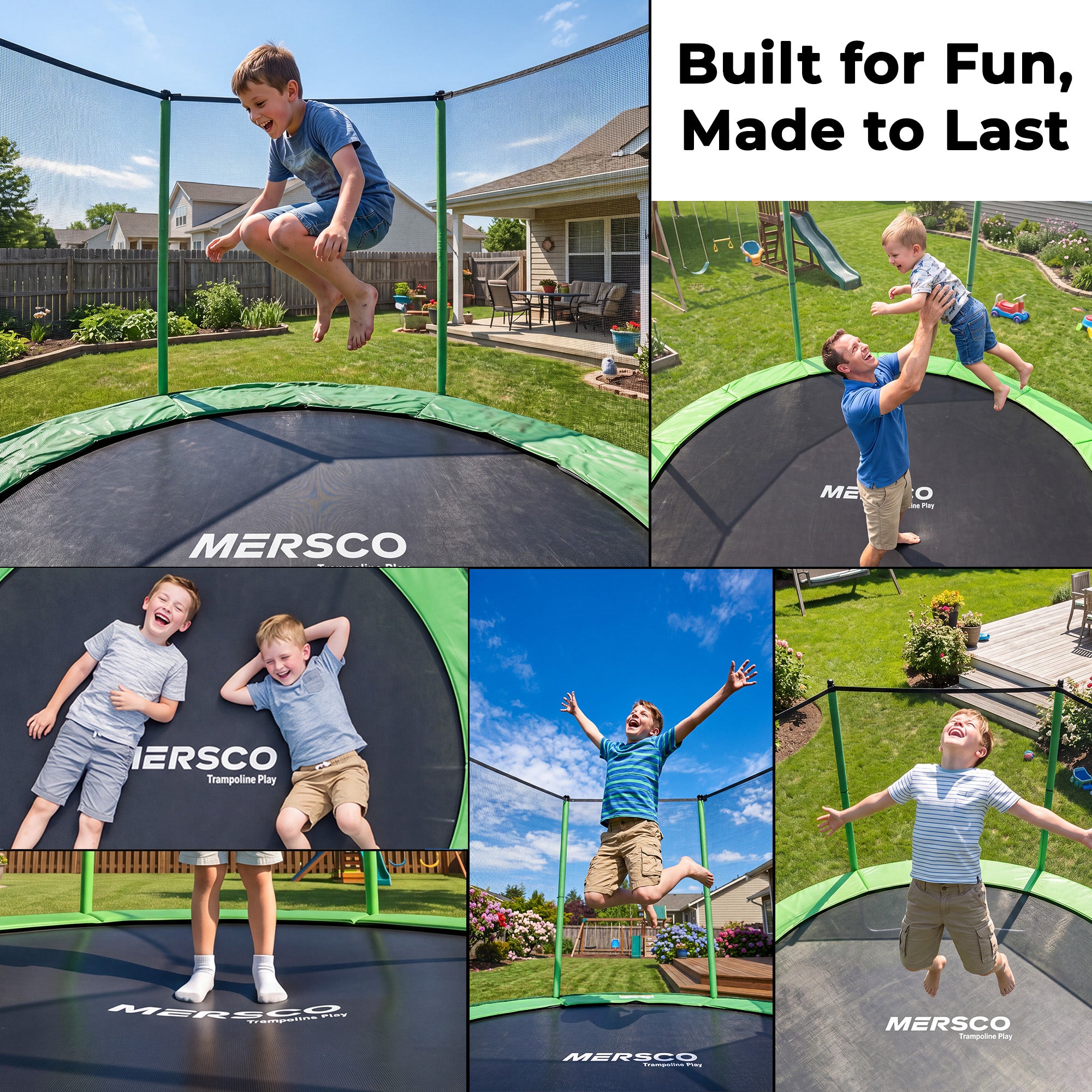 Mersco 10ft Trampoline for Kids,Outdoor Trampoline with Enclosure Net and Ladder,Upright-Poled Backyard Trampoline PLAY for Family Fun,Birthday Gifts,Green