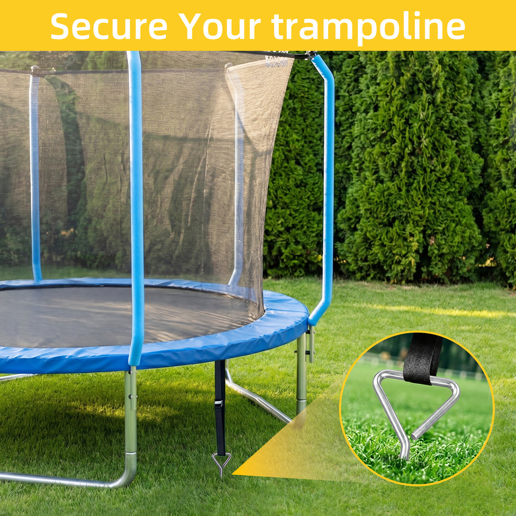Mersco Trampoline Stakes Kit, Heavy Duty Trampoline Anchors Accessory,rampoline Corkscrew Shape Steel Stakes Anchor Kit for Trampolines Camping Tents-Set of 4 Bonus 4 Strong Belt