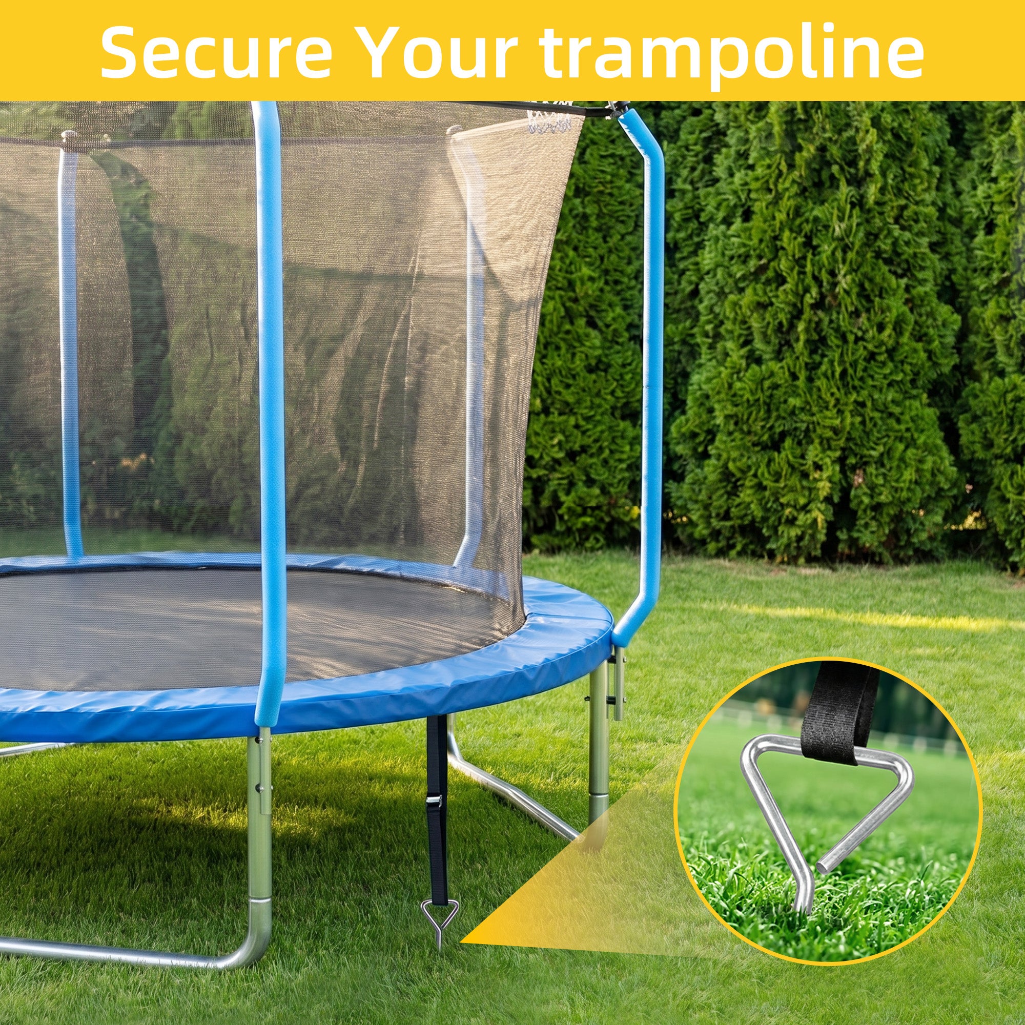 Mersco Trampoline Stakes Kit, Heavy Duty Trampoline Anchors Accessory,rampoline Corkscrew Shape Steel Stakes Anchor Kit for Trampolines Camping Tents-Set of 4 Bonus 4 Strong Belt