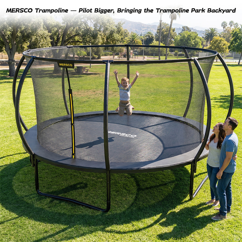 Mersco 14ft Trampoline for Kids and Adults,Pumpkin Outdoor Trampoline with Enclosure and Net,Jumping Trampoline SPACE for Boys and Girls Birthday Gifts,Black