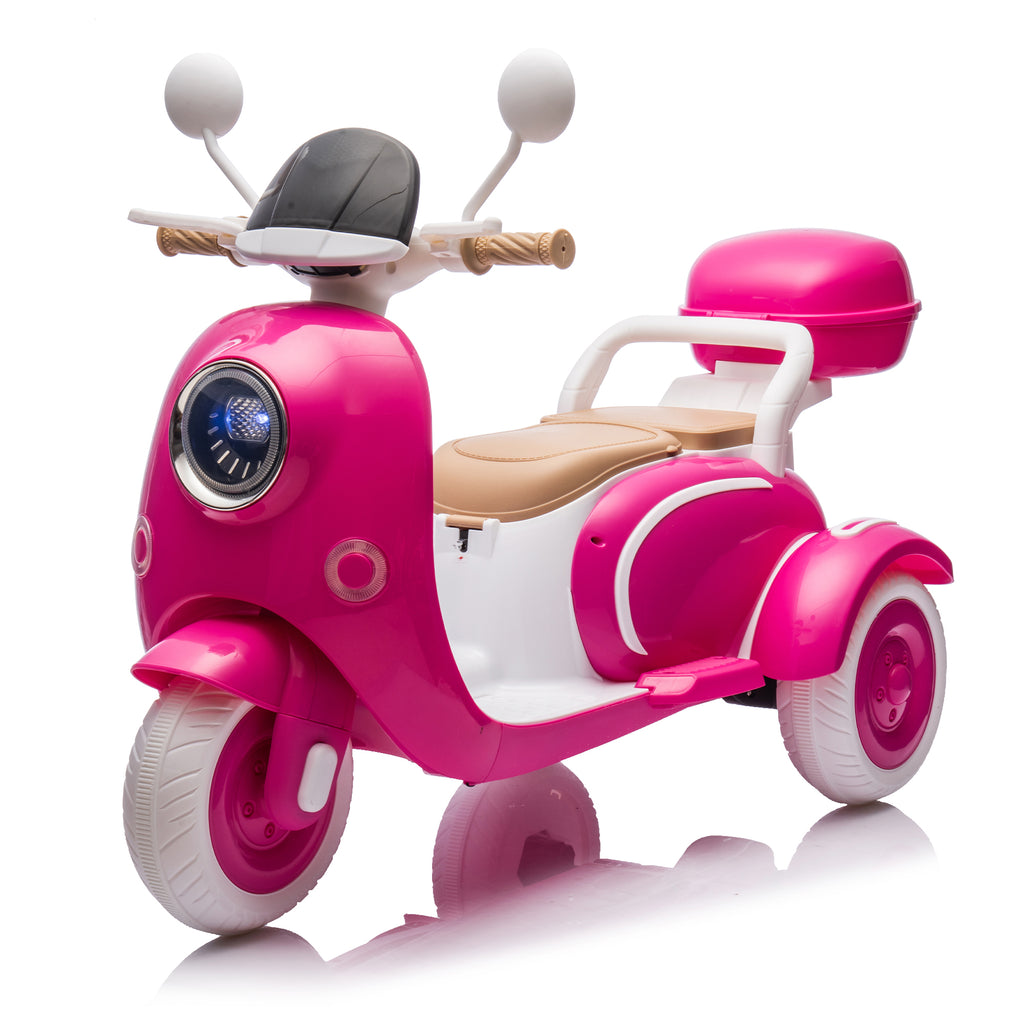 Cirui 2 Seater 12V Kids Motorcycle,3 Wheel Ride Dual Motorcycle,Toy 12V Electric Motorcycle with Front LED Light/USB/Storage Box,Rose Red