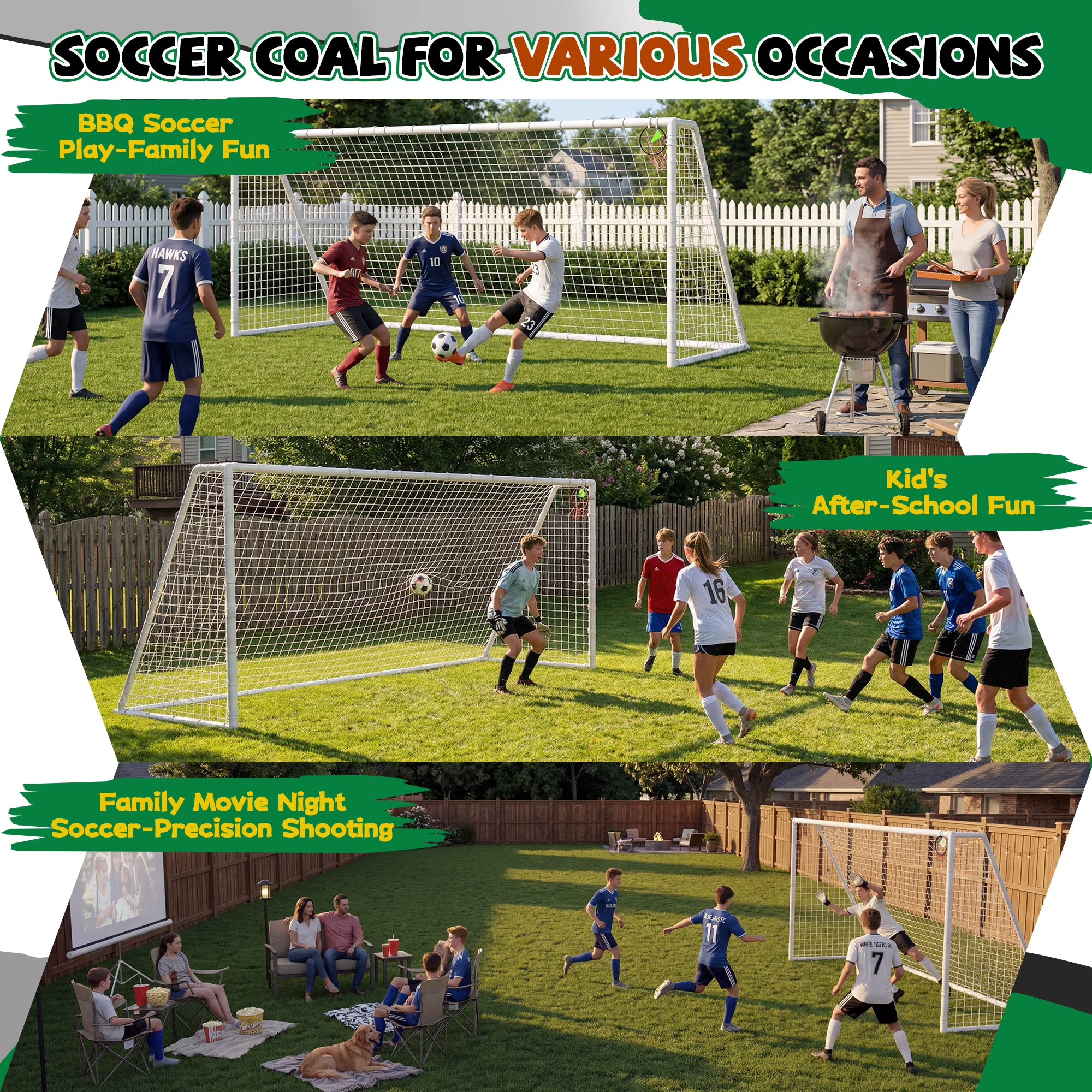 Kdymod 16×7 FT Portable Soccer Goal for Backyard, Easy Assembly Outdoor Soccer Goal Set for Kids and Adults (White)