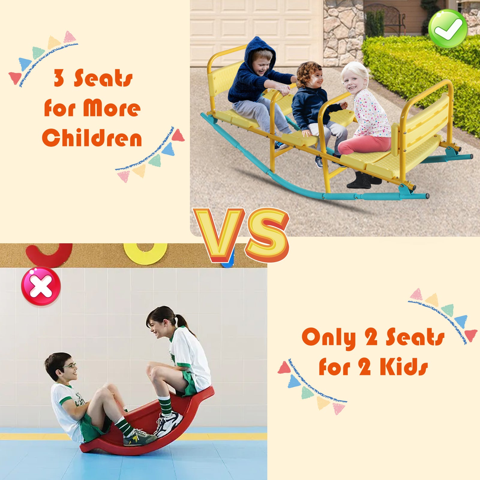 Mersco Kindergarten Children Outdoor Rocking Horse Outdoor Park Playground Equipment Double Or Triple Seesaw Swinging Fun