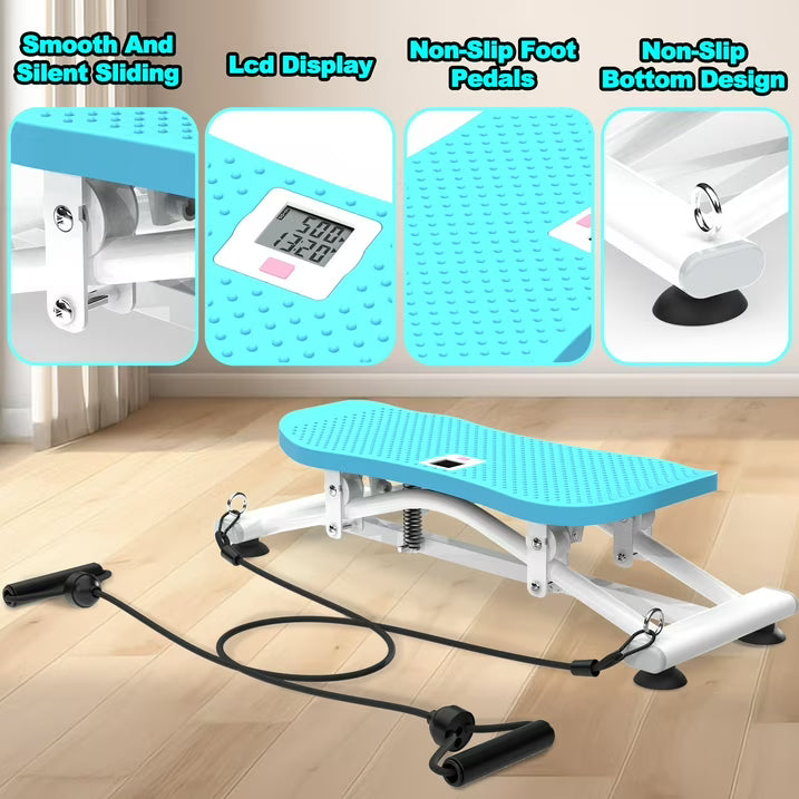 Kdymod Sliding Ski Simulator with Resistance Bands, Indoor Skiing Fitness Equipment for Home Gym, Non-Slip Base & Full-Body Cardio Training Machine for Core, Leg & Arm Workout, Blue