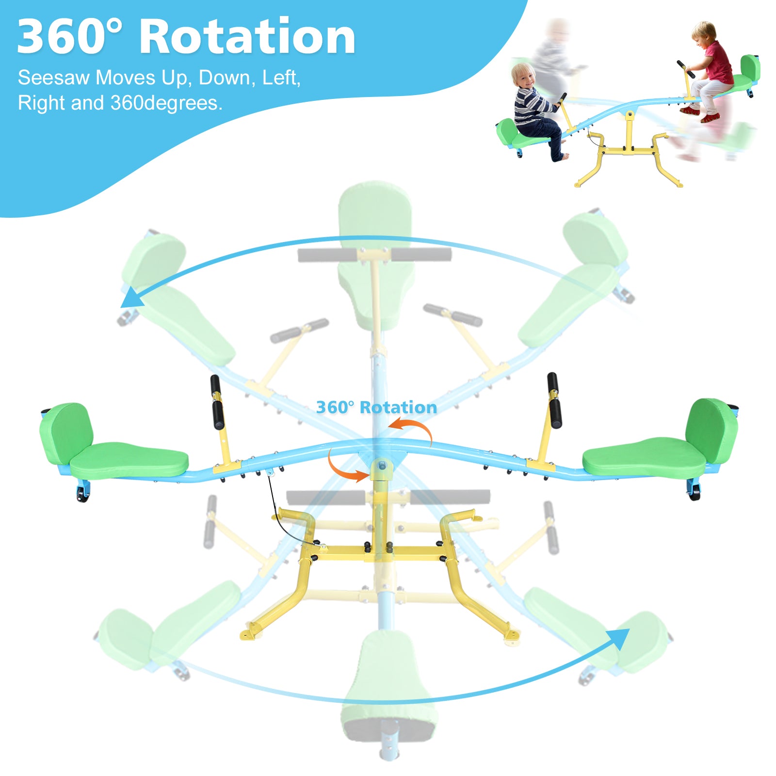 Mersco Kids seesaw double person 360° rotating seesaw with backrest indoor and outdoor playground double person rocking horse kindergarten toys
