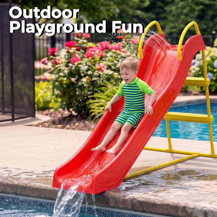 Kdymod 5.7FT Kid Outdoor Slide,Water Slide for Backyard with Ladder,Playground Freestanding Slide for Chlidren Birthday Gifts,Red