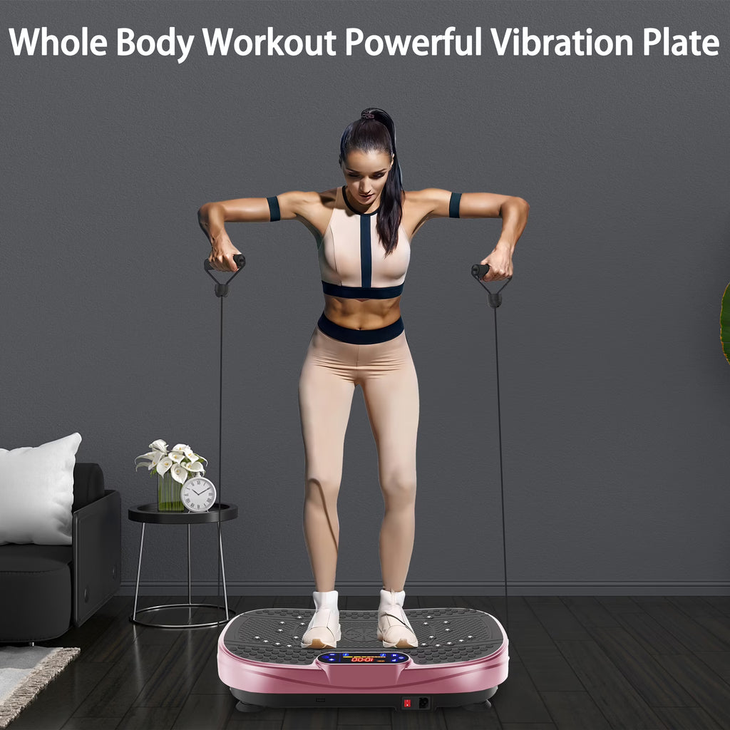 Kdymod Vibration Plate Exercise Machine & Whole Body Shake Plate, Workout Machine with Remote Control & Adjustable Settings, Versatile for Home Fitness, Rose Red