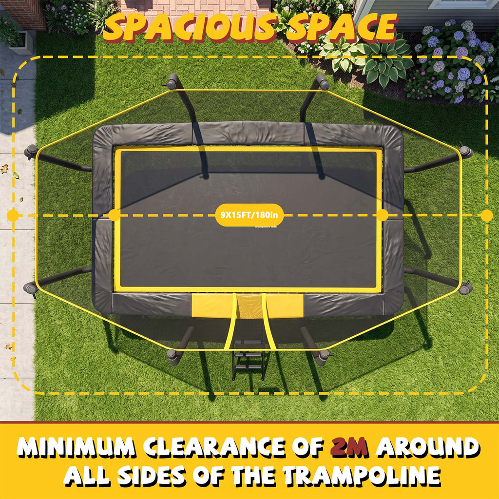 Mersco 9x15FT Kids Adults Trampoline, Heavy Duty Outdoor Trampoline with Safety Enclosure Net and Upgraded Ladder for Backyard Family Fun, Fitness Trampoline MAX