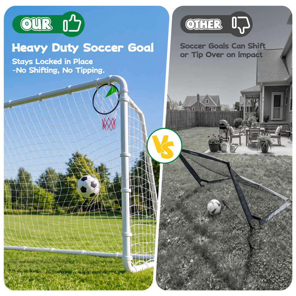 Mersco 10.5x6 FT Soccer Goal for Backyard,Heavy-Duty Metal Soccer Net,Outdoor Soccer Equipment Set, with 6 Soccer Cones & 5 Stakes, Soccer Goal for Kids and Adults,White
