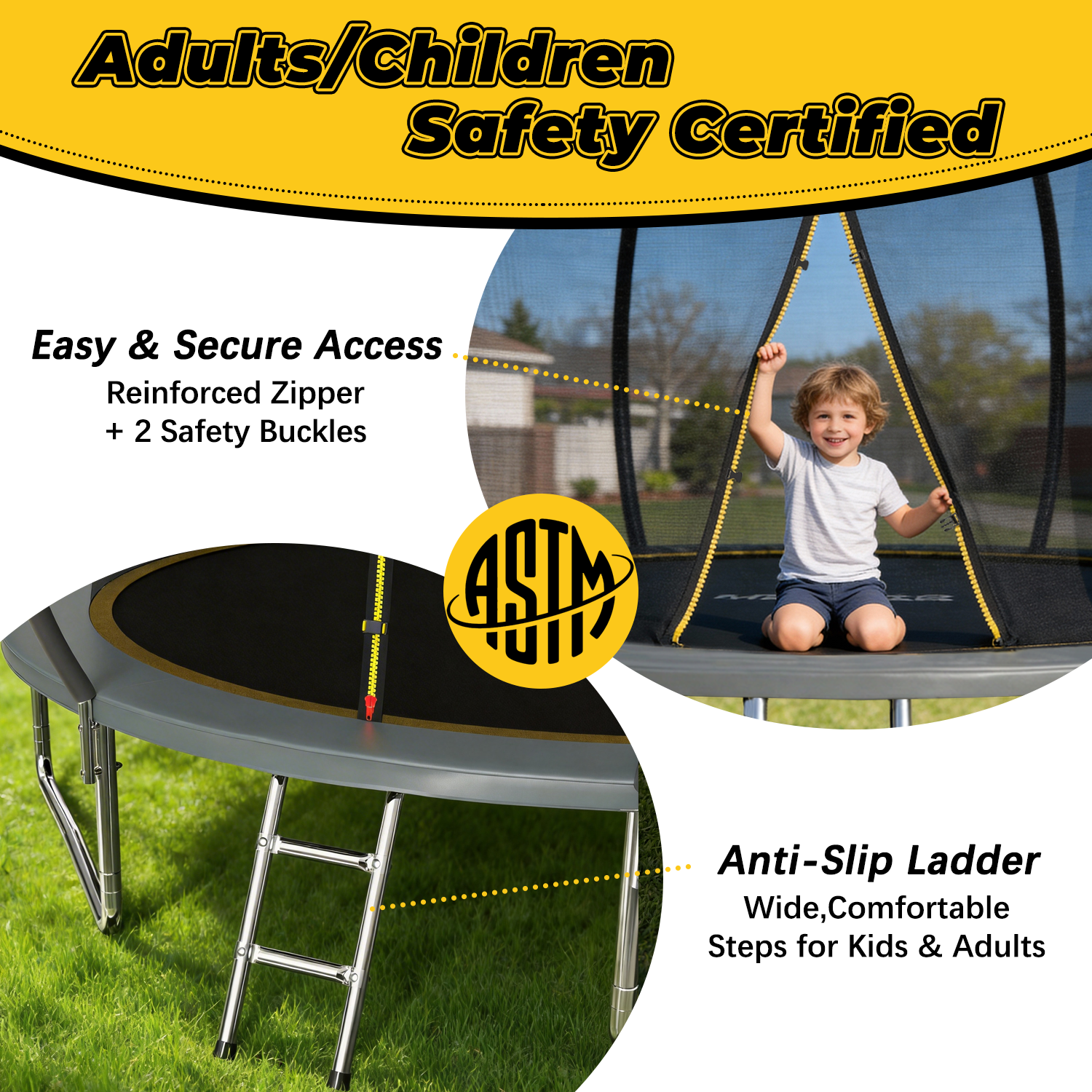 Mersco 10FT Trampoline for Kids with Ladder,Outdoor Recreational Trampolines with Enclosure Net,Jumping Trampoline SPACE for Kid Birthday and Festival Gift,Gray