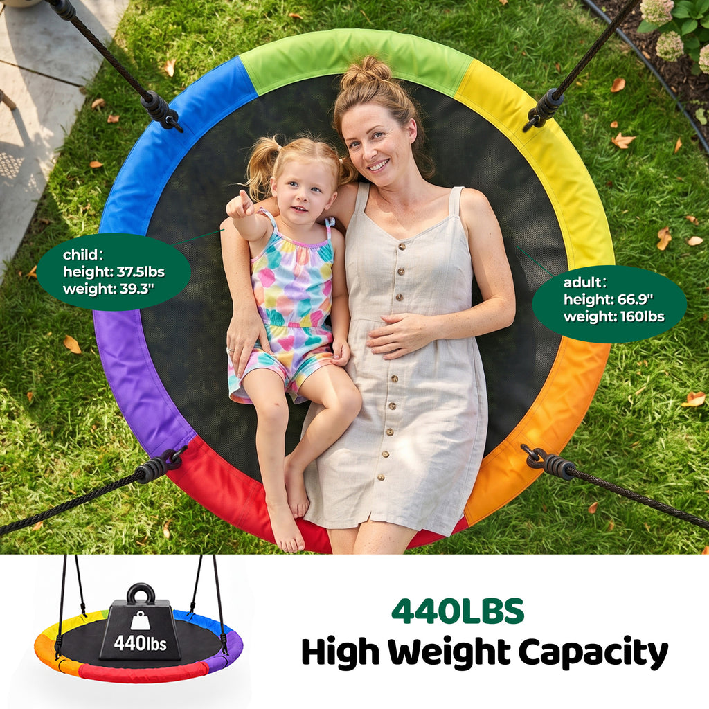 Mersco 48"Swing Set for Backyard with Stand,440 LBS Saucer Swing for Kids Outdoor with Heavy-Duty Metal Frame & Adjustable Ropes Round Swing,Green