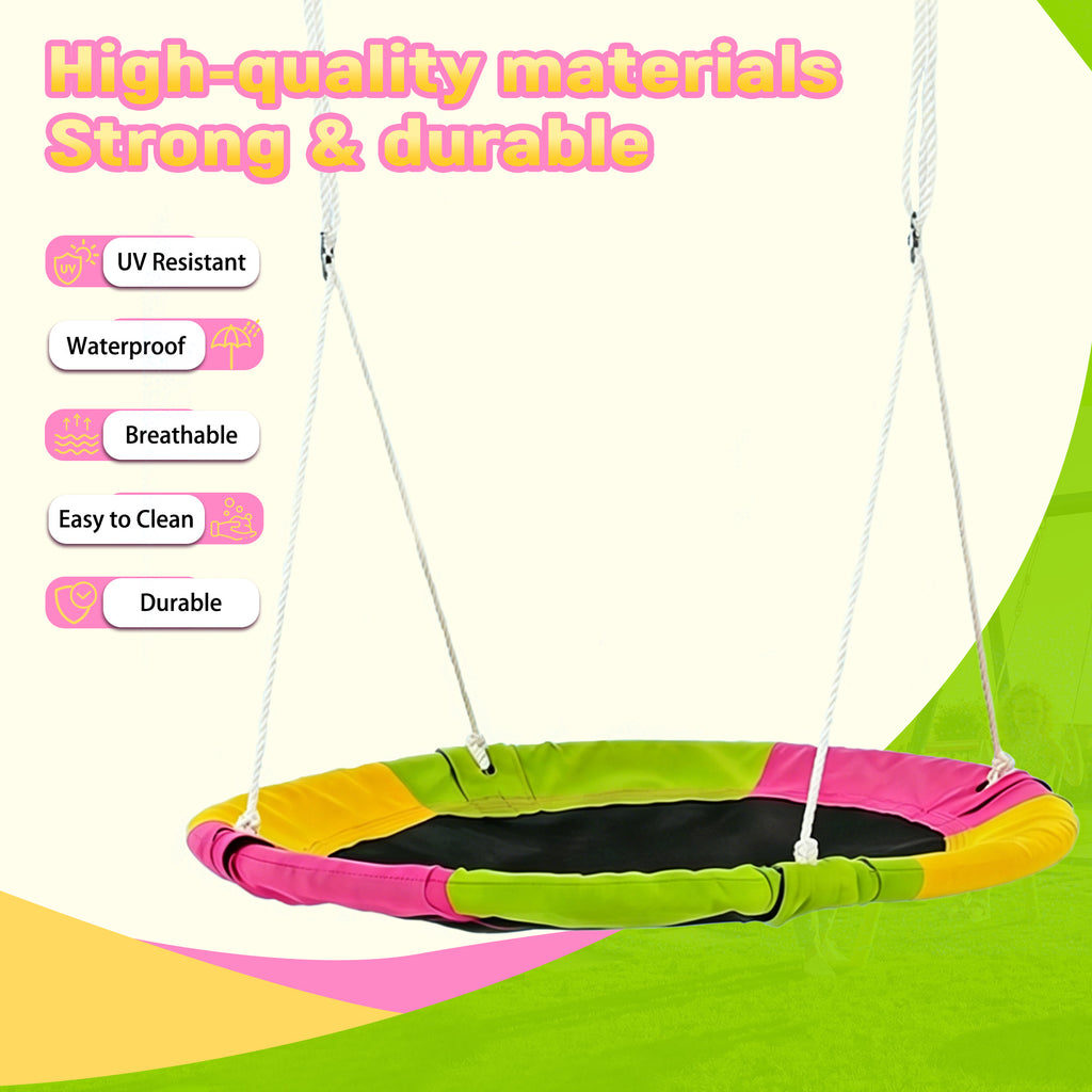 Mersco 3-in-1 Swing Set for Backyard with Slide, Swing Heavy Duty 440lbs Metal Outdoor Swing Stand, Contain 1 Saucer 32" and 1 Belt Seat 26.2" ,Slide for Playground, Backyard Playset