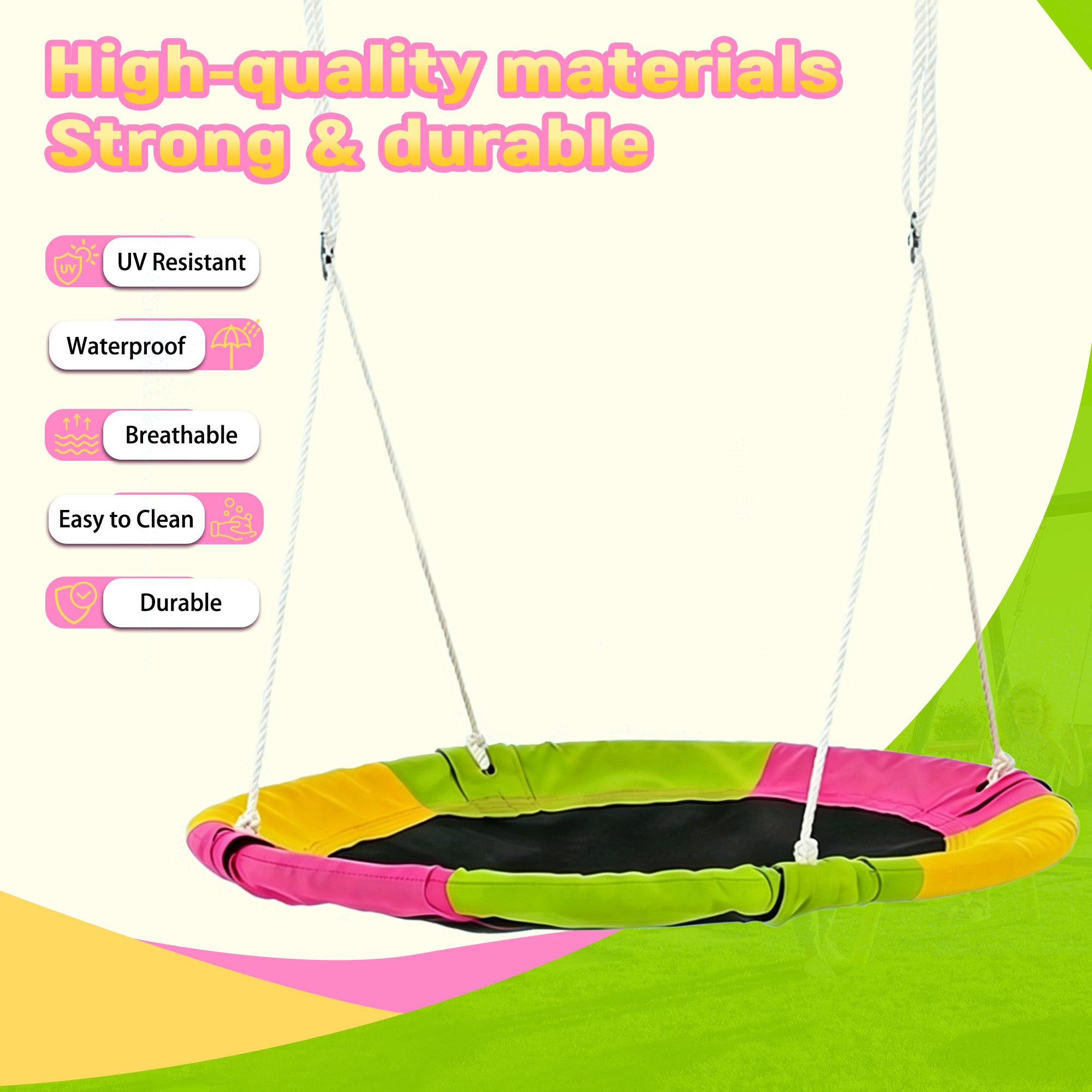 Mersco 3-in-1 Swing Set for Backyard with Slide, Swing Heavy Duty 440lbs Metal Outdoor Swing Stand, Contain 1 Saucer 32" and 1 Belt Seat 26.2" ,Slide for Playground, Backyard Playset