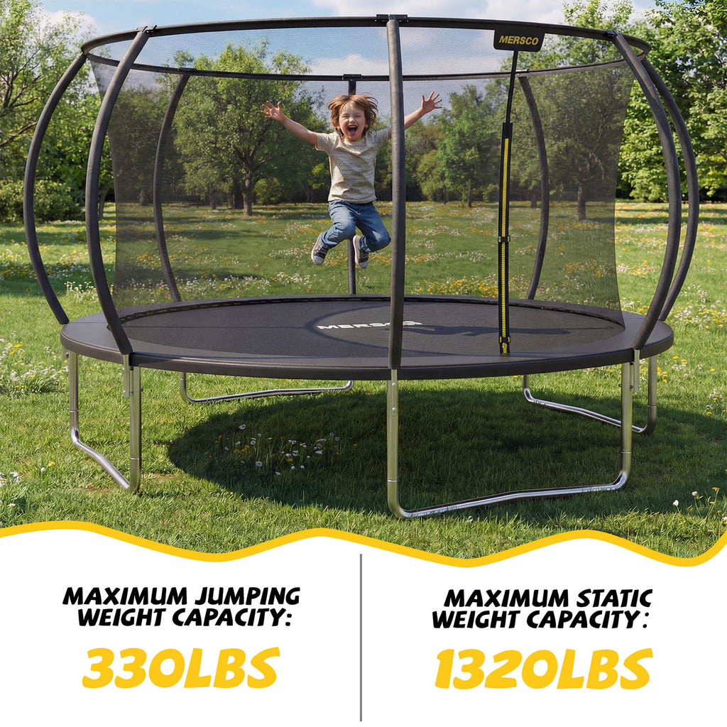 Mersco 14ft Trampoline for Kids and Adults,Pumpkin Outdoor Trampoline with Enclosure and Net,Jumping Trampoline SPACE for Boys and Girls Birthday Gifts,Black
