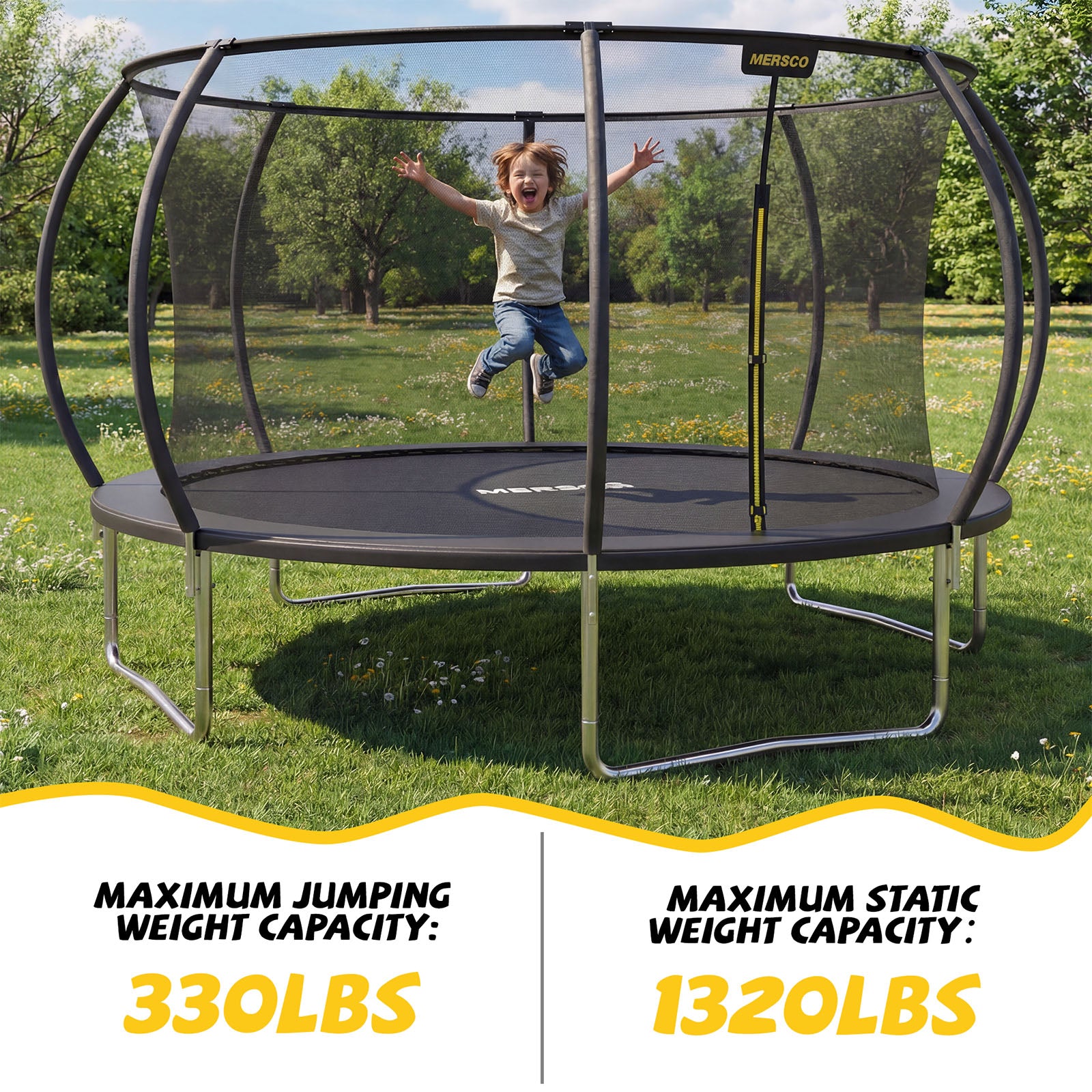 Mersco 14ft Trampoline for Kids and Adults,Pumpkin Outdoor Trampoline with Enclosure and Net,Jumping Trampoline SPACE for Boys and Girls Birthday Gifts,Black