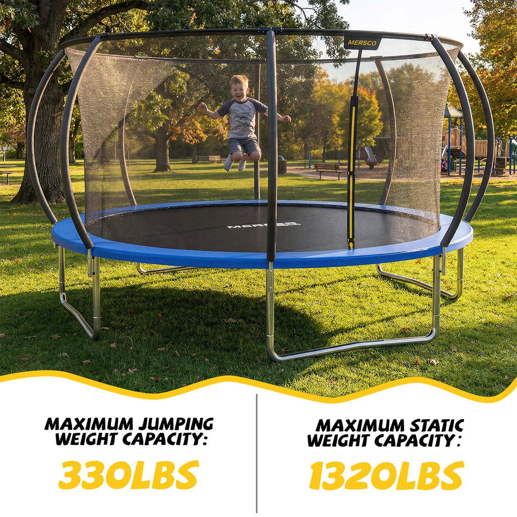 Mersco 14ft Trampoline for Kids and Adults,Pumpkin Outdoor Trampoline with Enclosure and Net,Jumping Trampoline SPACE for Boys and Girls Birthday Gifts,Blue
