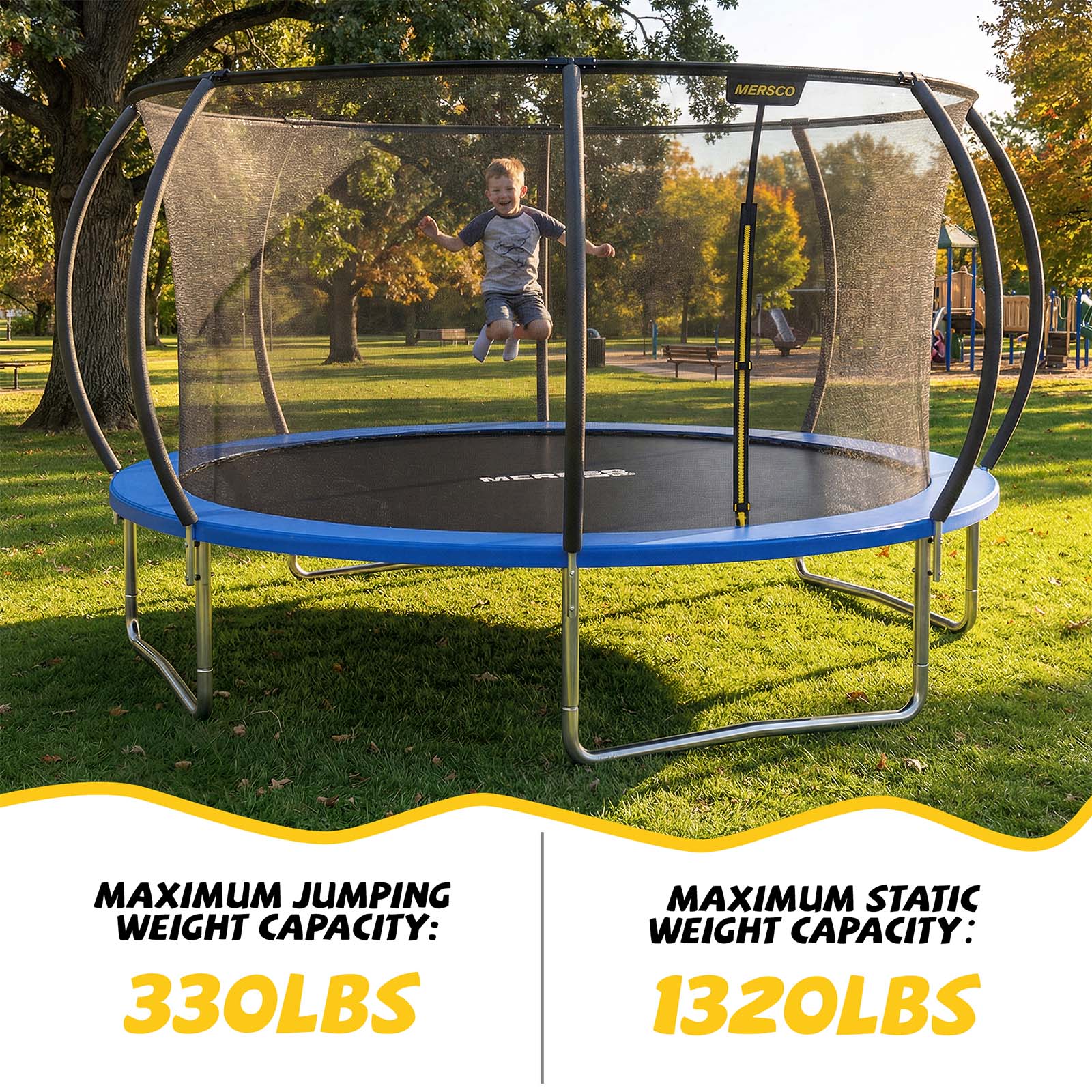 Mersco 14ft Trampoline for Kids and Adults,Pumpkin Outdoor Trampoline with Enclosure and Net,Jumping Trampoline SPACE for Boys and Girls Birthday Gifts,Blue