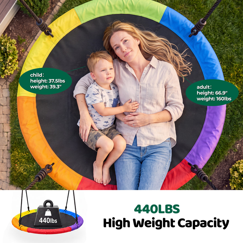 Mersco 60" Saucer Swing with Stand for Adults & Kids, Extra-Large Detachable Round Swing, 440 lbs Heavy-Duty A-Frame for Small Backyards & Camping,Green