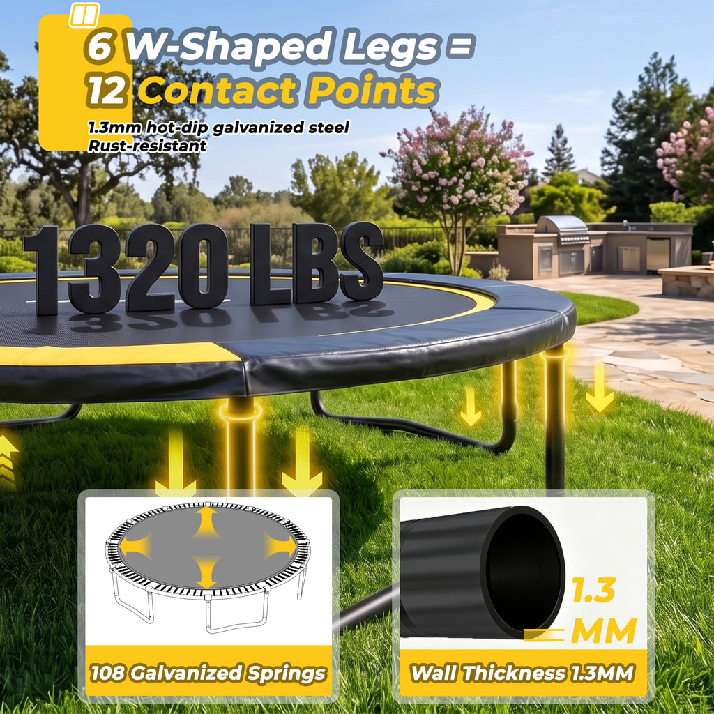 Mersco 15FT Kids Trampoline, Heavy Duty Outdoor Trampoline with Safety Enclosure Net and Upgraded Ladder for Backyard Family Fun, Jumping Trampoline SUPER