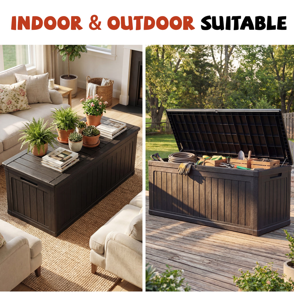 Mersco 260 Gallon Large Deck Box,Lockable Resin Outdoor Indoor Storage Box with Hundles,Waterproof UV Resistant Outside Deck Box for Patio Furniture Cushions, Pool Float,Garden Tool,Black