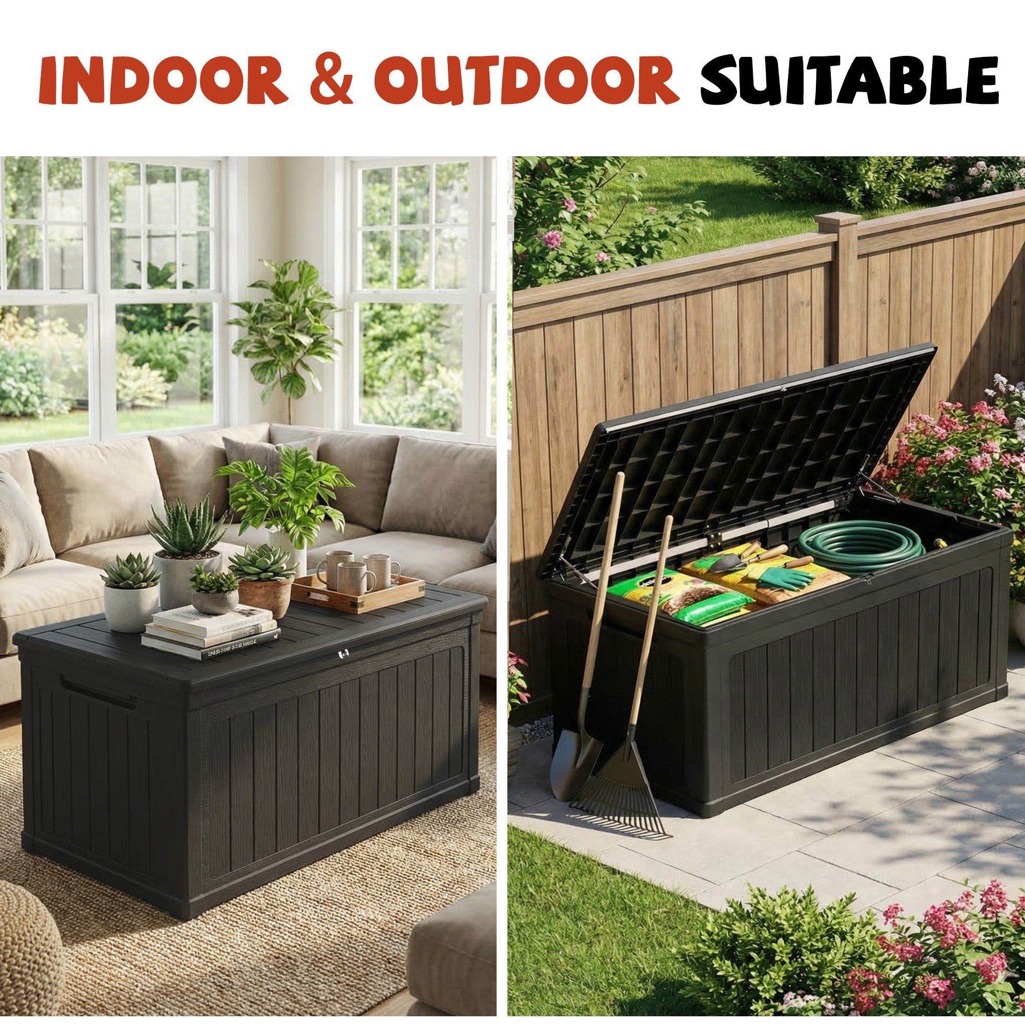 Mersco 230 Gallon Large Deck Box,Lockable Resin Outdoor Indoor Storage Box with Hundles,Waterproof UV Resistant Outside Deck Box for Patio Furniture Cushions, Pool Float,Garden Tool,Black