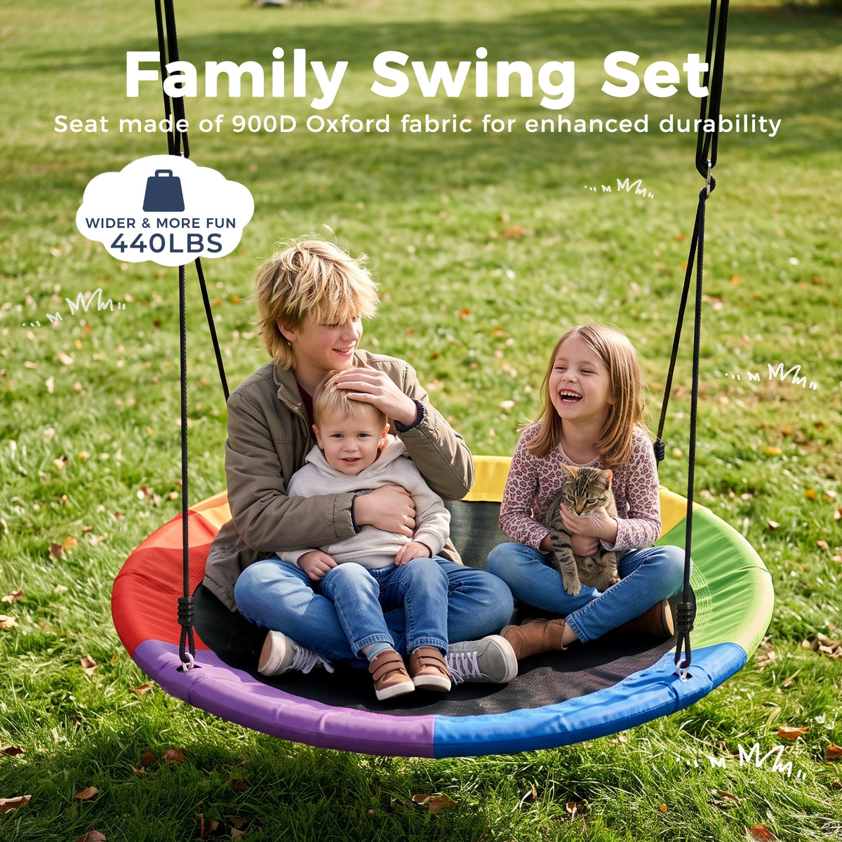 Kdymod 48" Saucer Swing Set, 900D Oxford Disc Seat, Heavy‑Duty Double A‑Frame Metal Swing Set for Backyard, Outdoor Playground for Kids 3‑10, Blue
