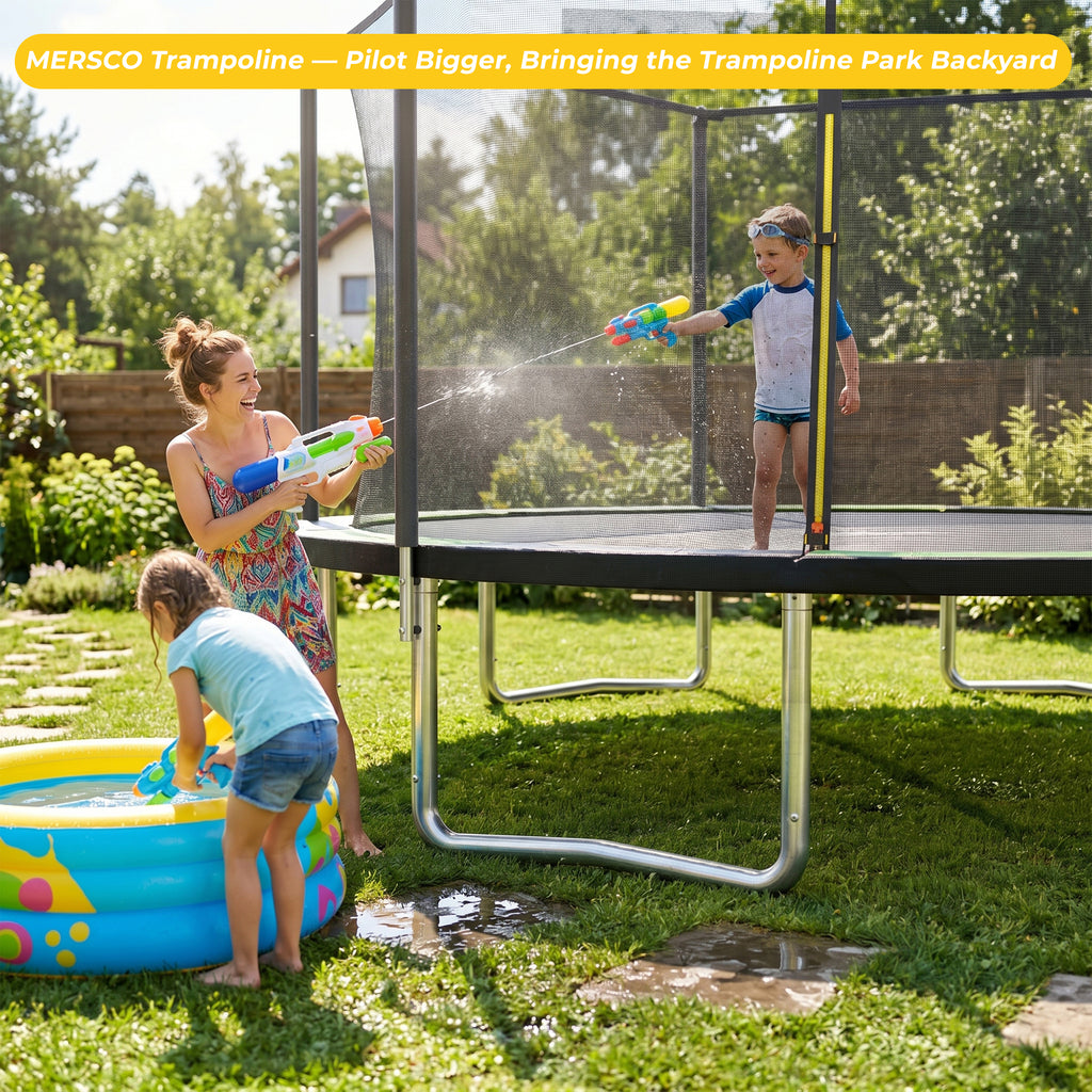 Mersco 15FT Trampoline PLAY Heavy Duty Outdoor Trampoline for Kids, Backyard Trampoline with Enclosure Net for Family Fun,Jumping Trampoline for Boys and Girls Birthday Gift,Green
