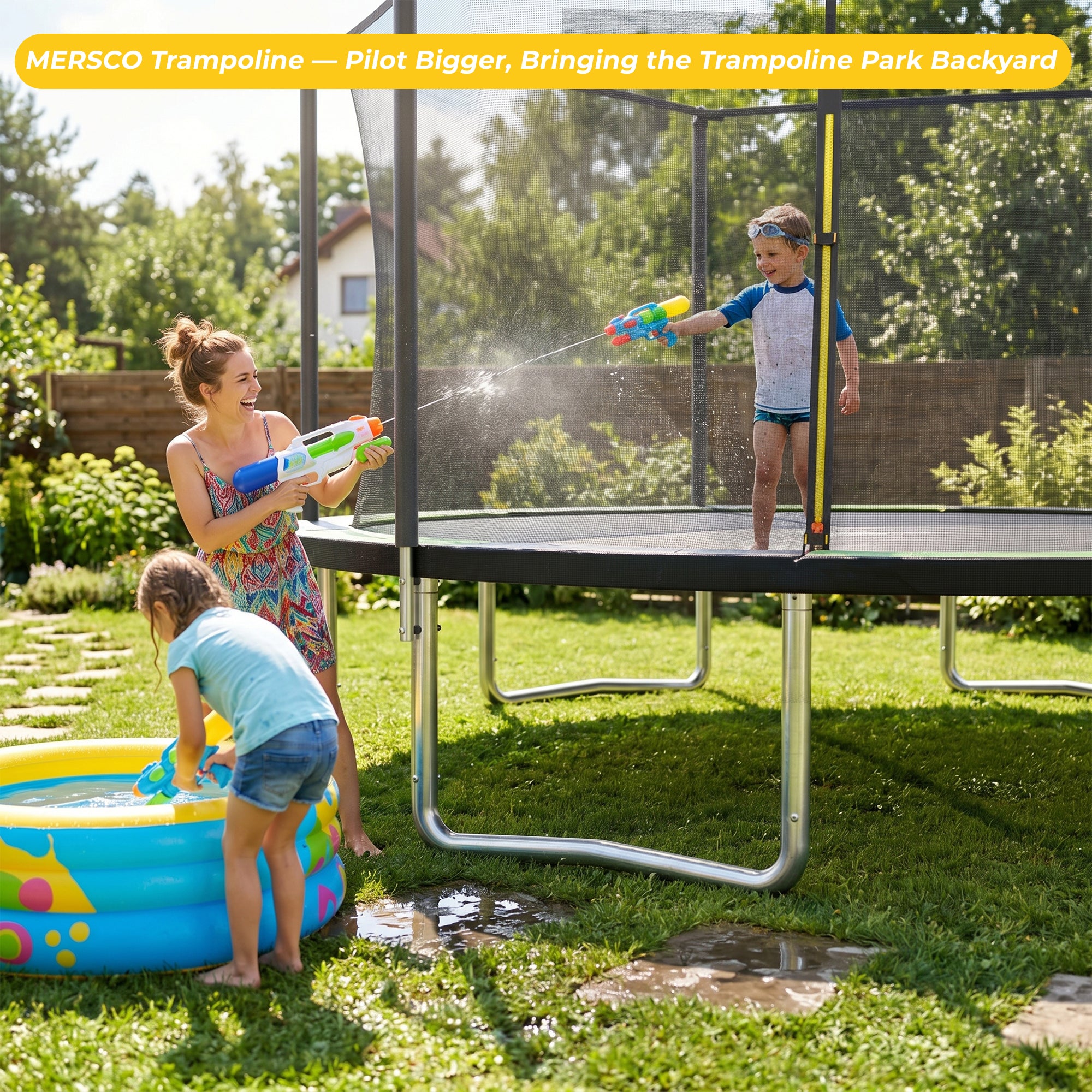 Mersco 15FT Trampoline PLAY Heavy Duty Outdoor Trampoline for Kids, Backyard Trampoline with Enclosure Net for Family Fun,Jumping Trampoline for Boys and Girls Birthday Gift,Green