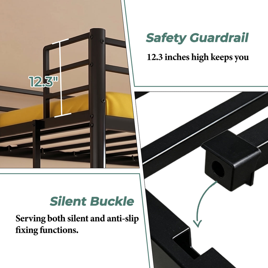 Kdymod Triple Bunk Bed Twin over Twin over Twin with Full-Length Guardrails & Reversible Ladder, Includes 3 Twin 6" Memory Foam Mattresses, Heavy-Duty Metal Bunk Bed Frame with Convertible Design