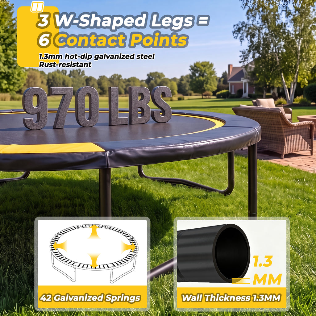 Mersco 8FT Kids Trampoline with Solar LED Lights & Basketball Hoop, ASTM Certified Heavy Duty Outdoor Trampoline with Enclosure Net and Ladder for Backyard Family Fun, Jumping Trampoline SUPER