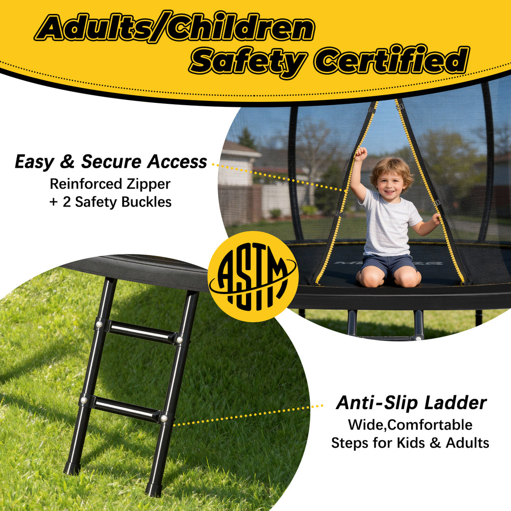 Mersco 12FT Trampoline for Kids with Ladder,Outdoor Recreational Trampolines with Enclosure Net,Jumping Trampoline SPACE for Kid Birthday and Festival Gift,Black