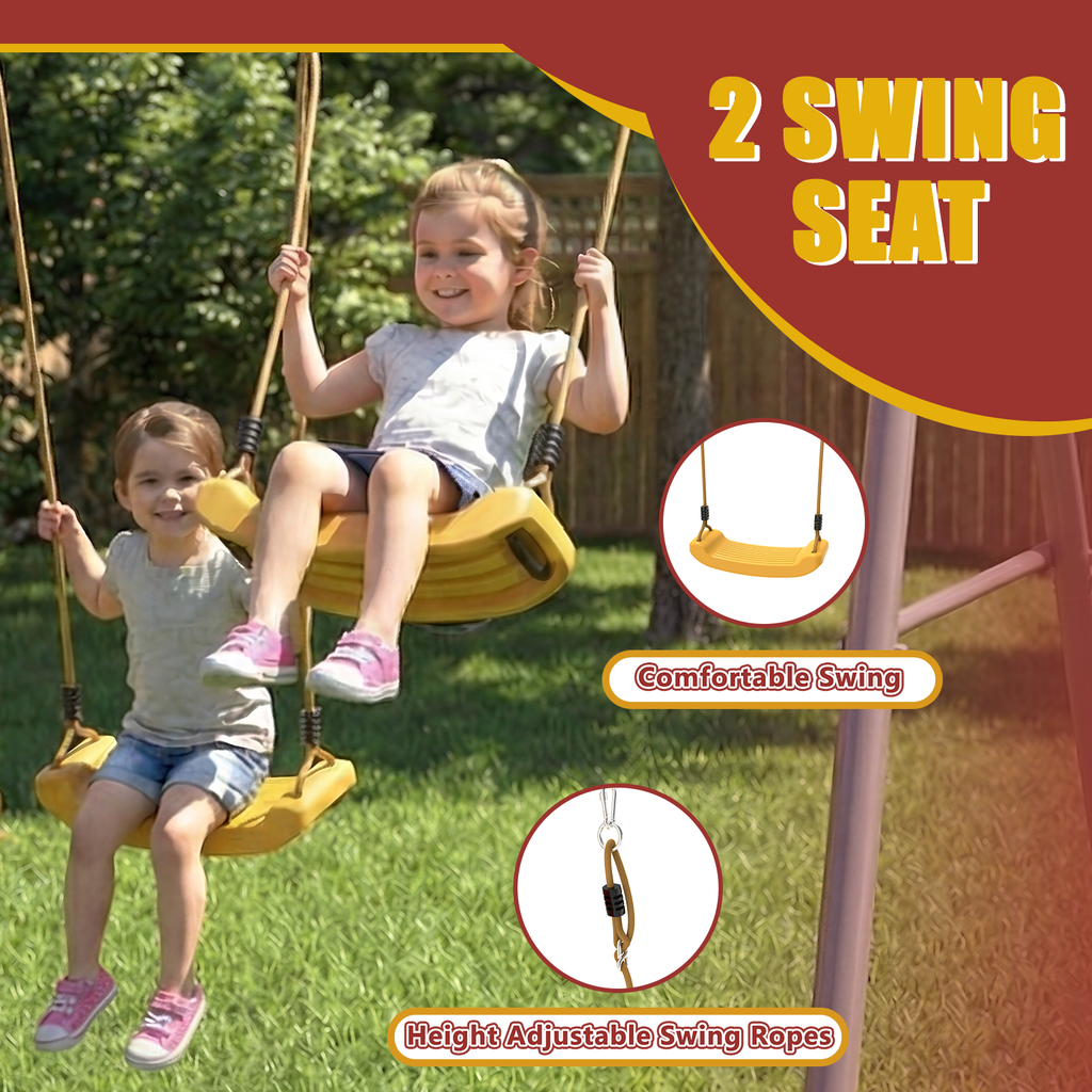 Mersco Metal Treehouse Swing Set with Slide,Heavy Duty Swing A-Frame Stand with 2 Belt Swings,Treehouse Slide with UV Resistant Canopy and Ladder,Outdoor Playset Slide Swing Set for Backyard