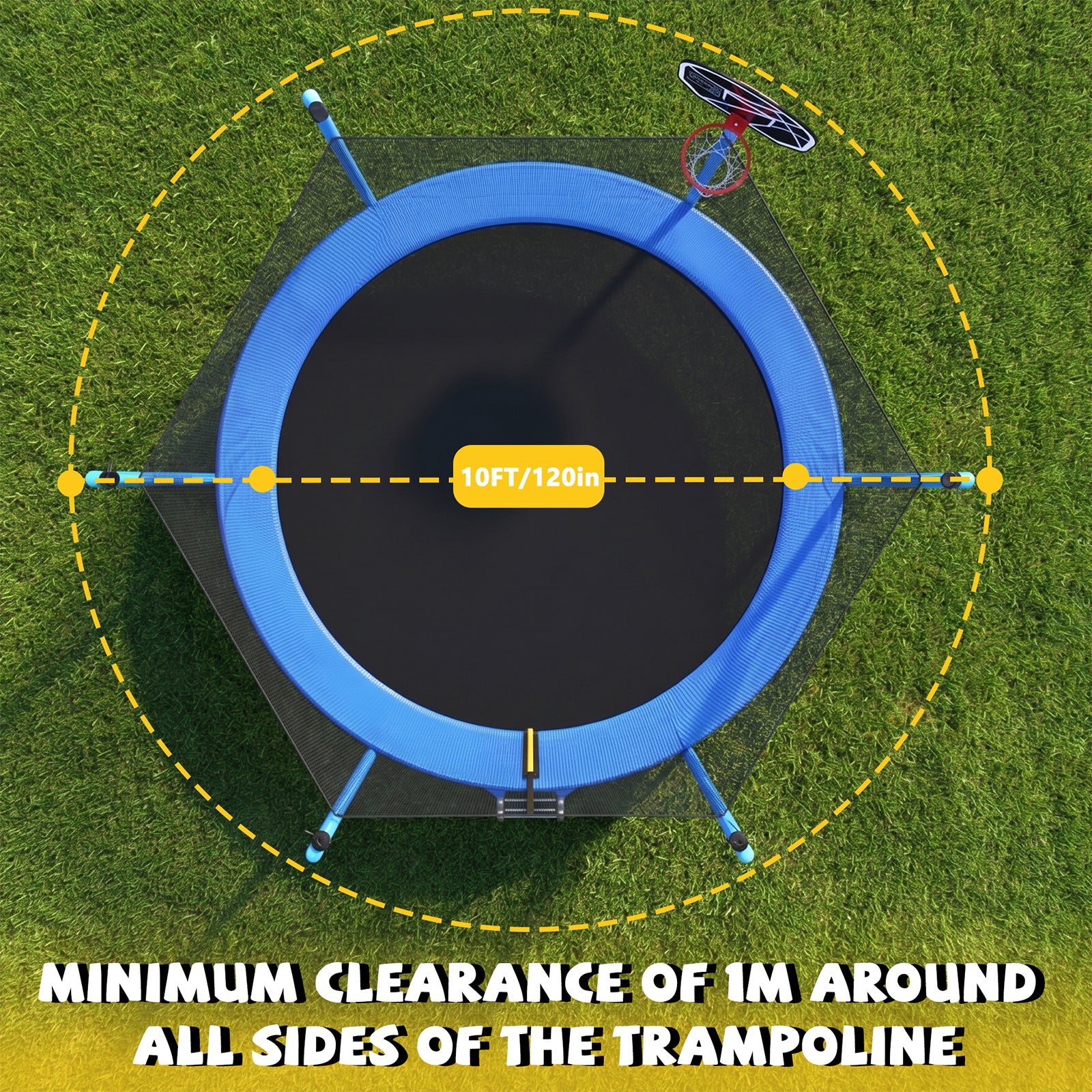 Mersco 10ft Trampoline for Kids and Adults,No-Gap Design Outdoor Trampoline with Basketball Hoop,Enclosure Net and Ladder,Jumping Trampoline SUPER for Boys and Girls Birthday Gift,Blue