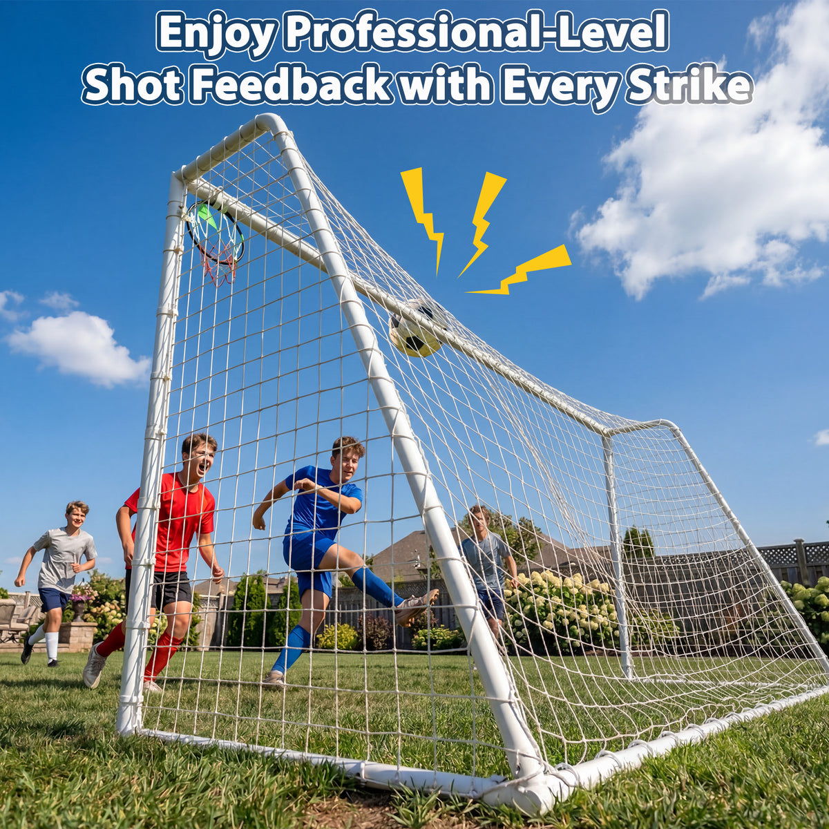 Mersco 16x7 FT Soccer Goal for Backyard, Heavy-Duty Metal Soccer Net, with Shooting Ring, Stakes & Cones, Soccer Training Equipment Set, Soccer Goal for Kids and Adults
