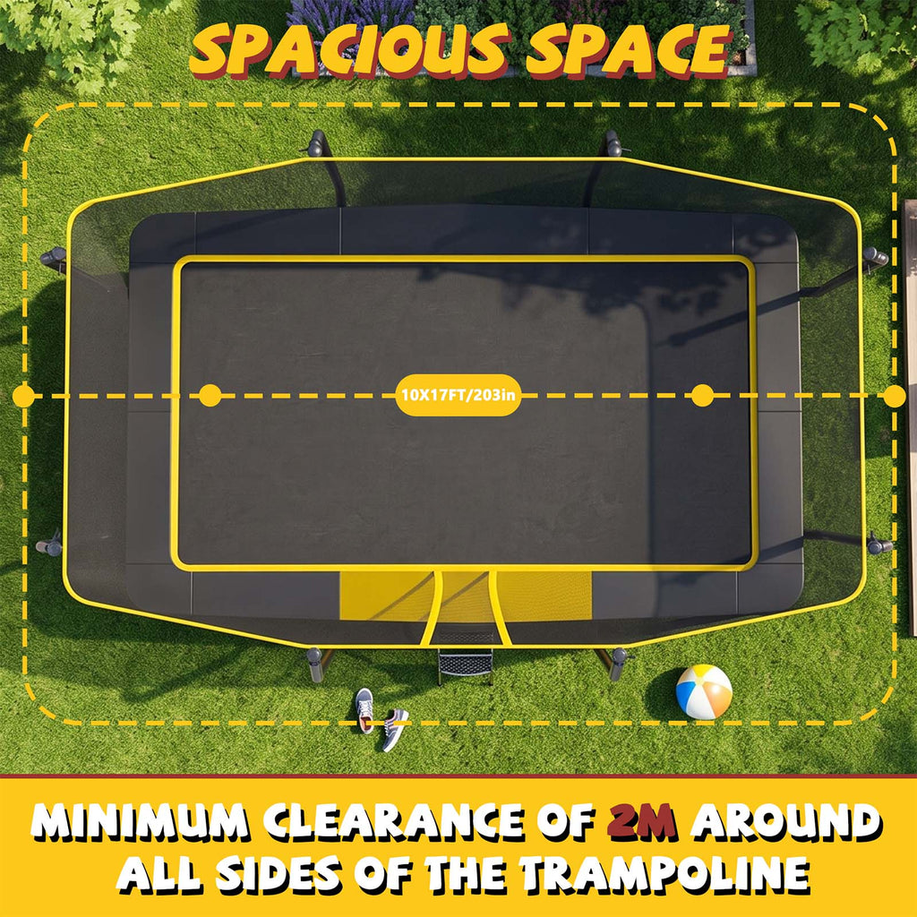 Mersco 10x17FT Kids Adults Trampoline, Heavy Duty Outdoor Trampoline with Safety Enclosure Net and Upgraded Ladder for Backyard Family Fun, Fitness Trampoline MAX