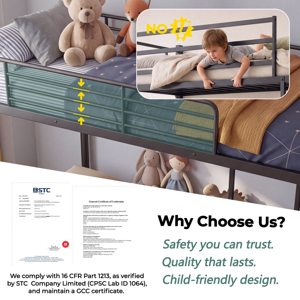 Kdymod Twin over Full Metal Bunk Bed with Stairs & Storage, Heavy Duty Bed Frame for Adults & Teens, Includes 2 6" Memory Foam Mattresses, No Box Spring Needed, Black