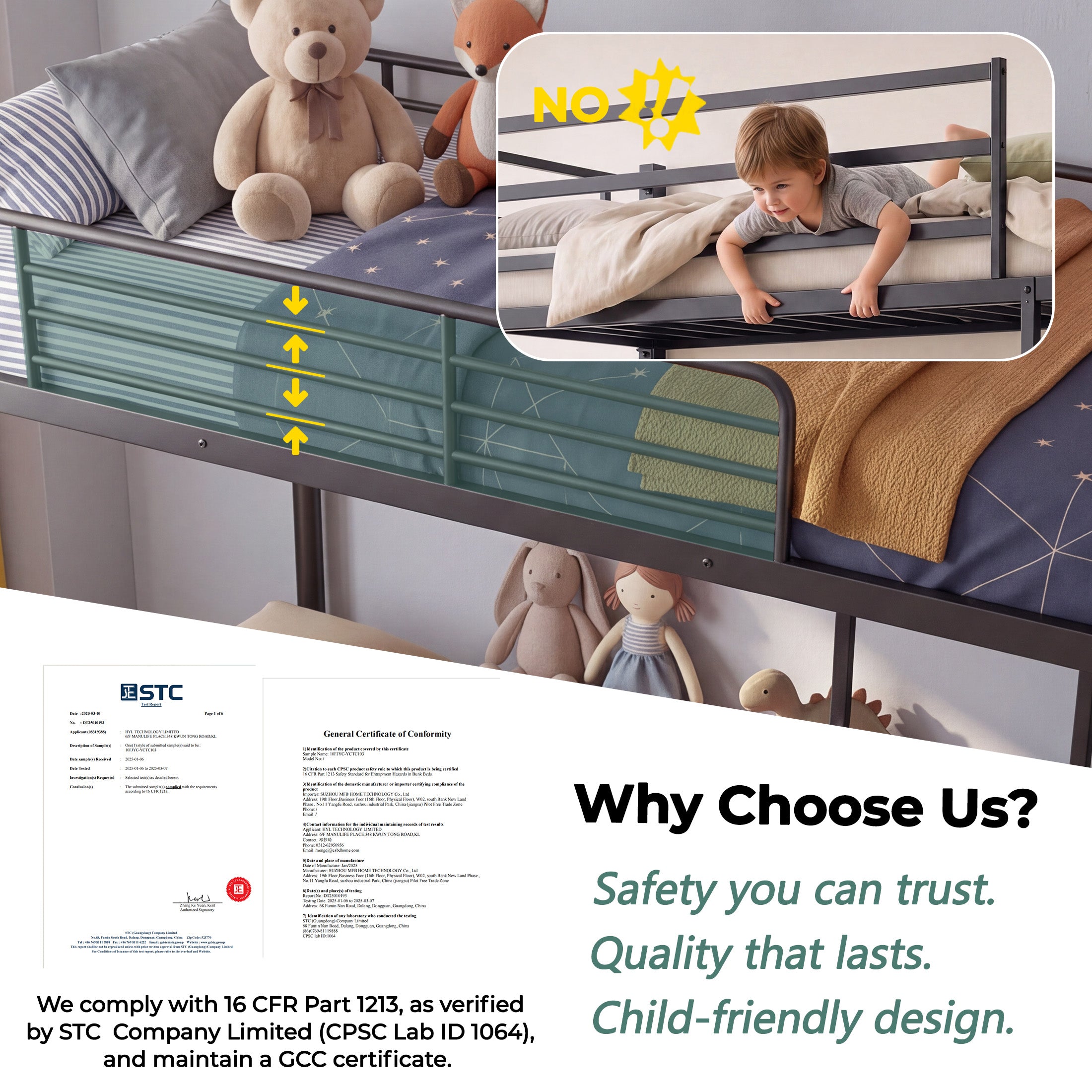 Kdymod Twin over Full Metal Bunk Bed with Stairs & Storage, Heavy Duty Bed Frame for Adults & Teens, Includes 2 6" Memory Foam Mattresses, No Box Spring Needed, Black