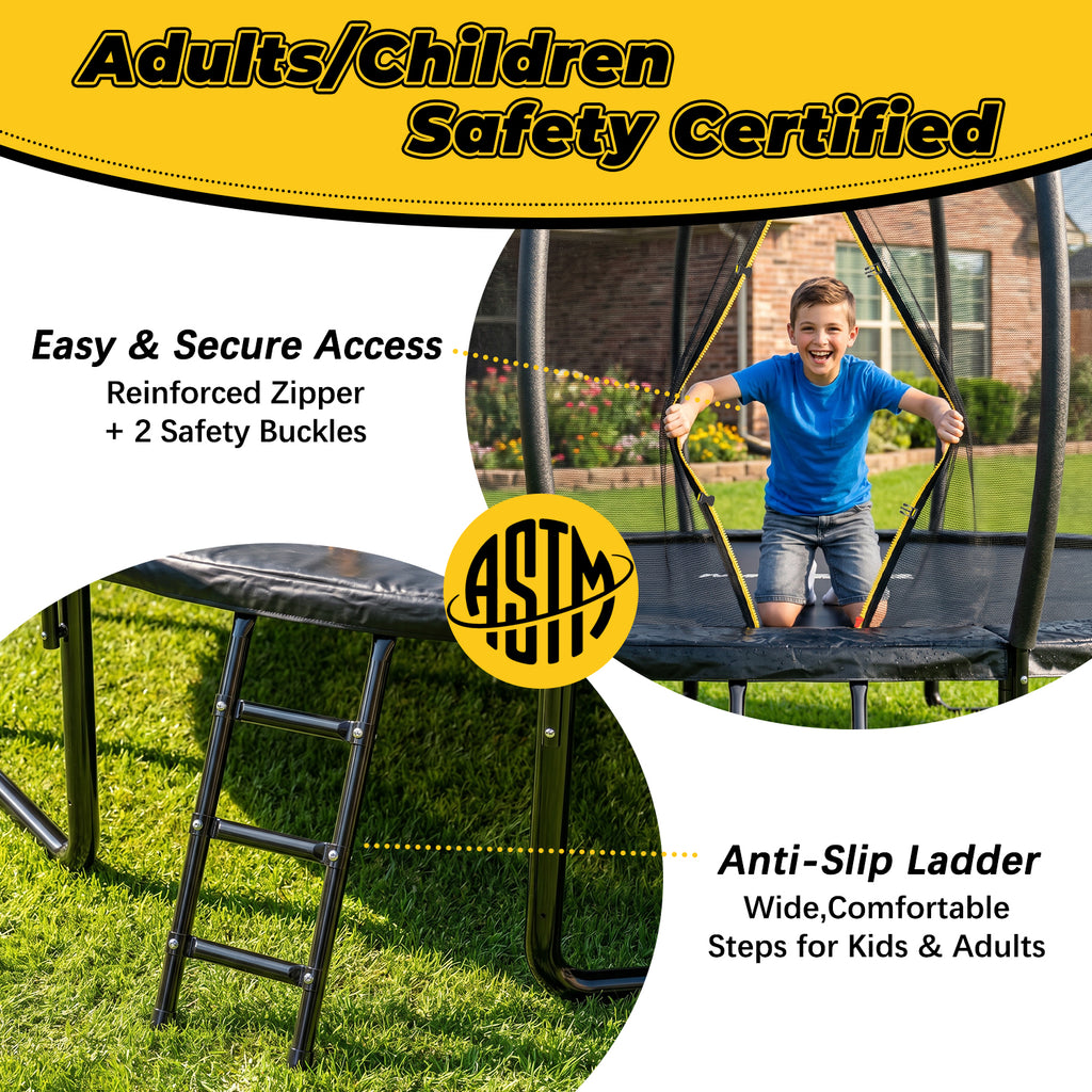 Kdymod Trampoline for Kids and Adults, 15 FT Backyard Recreational Trampoline with Enclosure Net and Ladder, Heavy Duty Rust-Resistant Steel Frame, No Gap Design, Gift for Kids Adults