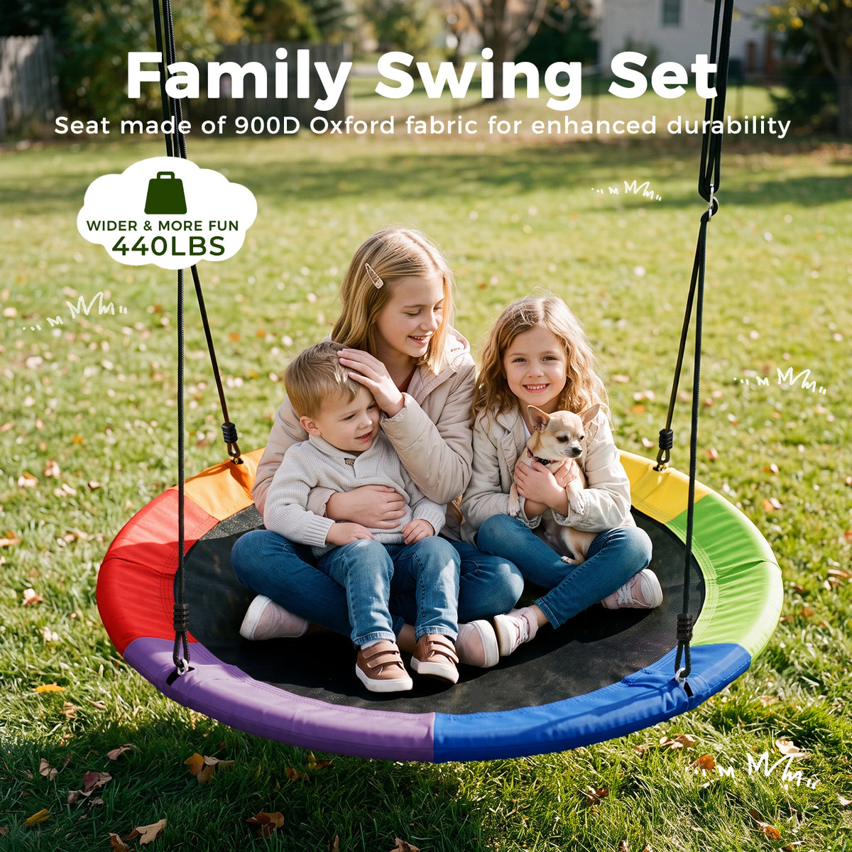 Kdymod 48" Saucer Swing Set, 900D Oxford Disc Seat, Heavy‑Duty Double A‑Frame Metal Swing Set for Backyard, Outdoor Playground for Kids 3‑10, Green