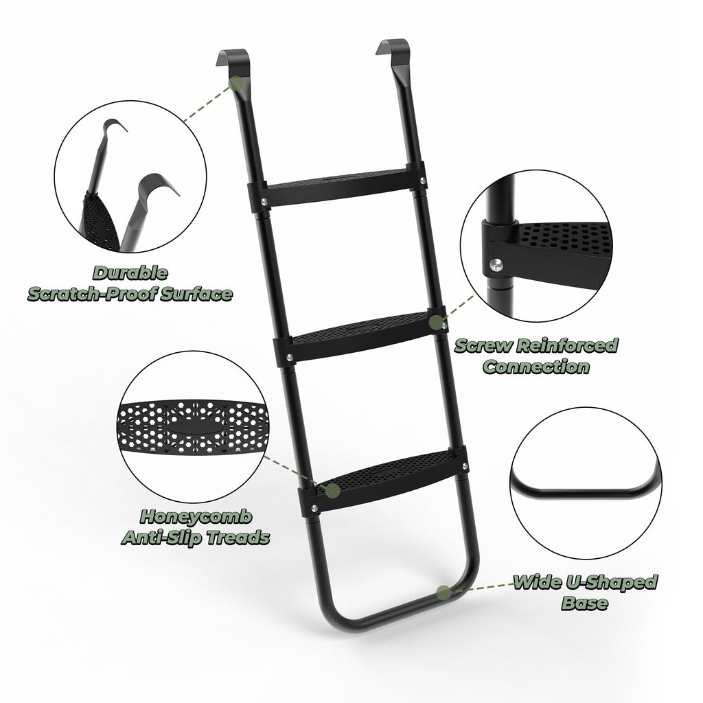 Mersco Weather Resistant Galvanized Steel 3 Step Trampoline Ladder with Wide Skid-Proof Steps Trampoline Climbing Trampoline Safety Ladder with Anti-Slip for Kids,Essential Trampoline Accessories