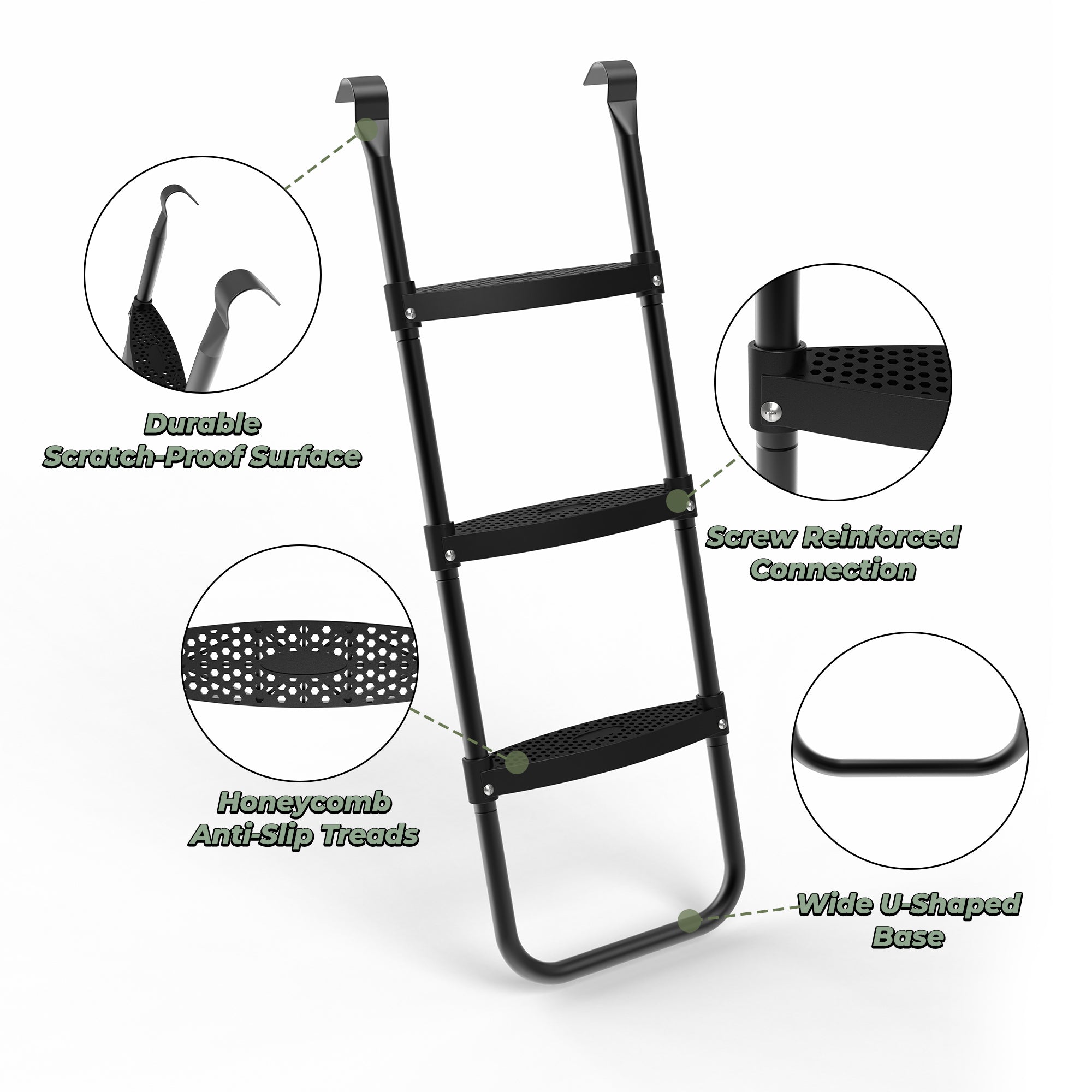 Mersco Weather Resistant Galvanized Steel 3 Step Trampoline Ladder with Wide Skid-Proof Steps Trampoline Climbing Trampoline Safety Ladder with Anti-Slip for Kids,Essential Trampoline Accessories