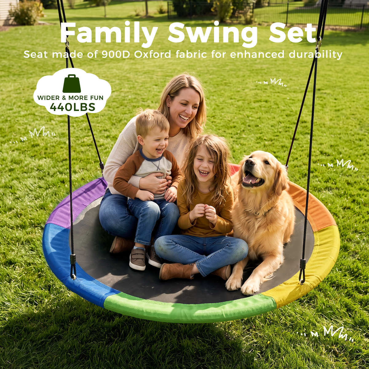 Kdymod 60 Inch Saucer Swing Set with 900D Oxford Disc Seat, Double A‑Frame Heavy Duty Metal Swing Set, Backyard Outdoor Playground for Kids Ages 3‑10, Green