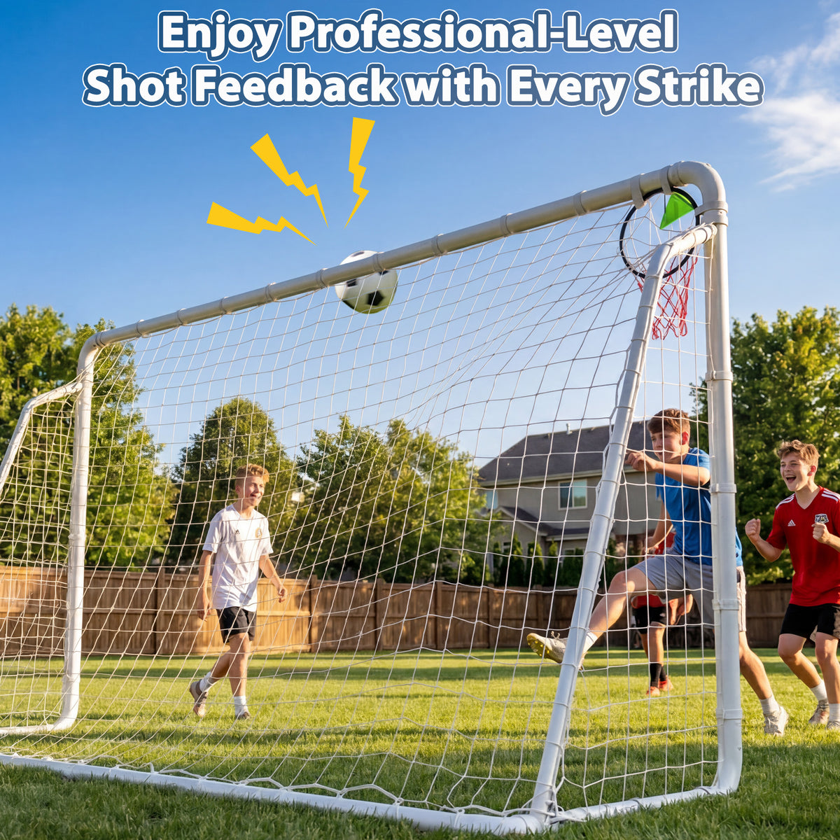 Mersco 12x6 FT Soccer Goal for Backyard, Heavy-Duty Metal Soccer Net, with Shooting Ring, Soccer Training Equipment Set, with 5 Stakes & 6 Cones, Soccer Goal for Kids and Adults,Christmas Gifts