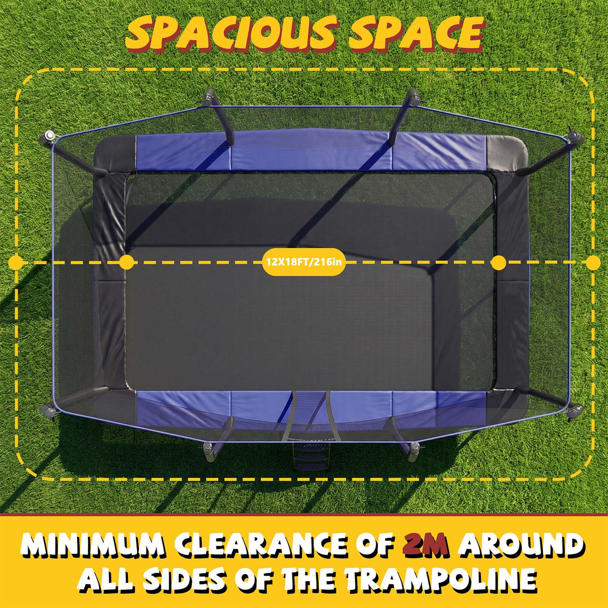 Mersco 12x18FT Kids Adults Trampoline, Heavy Duty Outdoor Trampoline with Safety Enclosure Net and Upgraded Ladder for Backyard Family Fun, Fitness Trampoline MAX