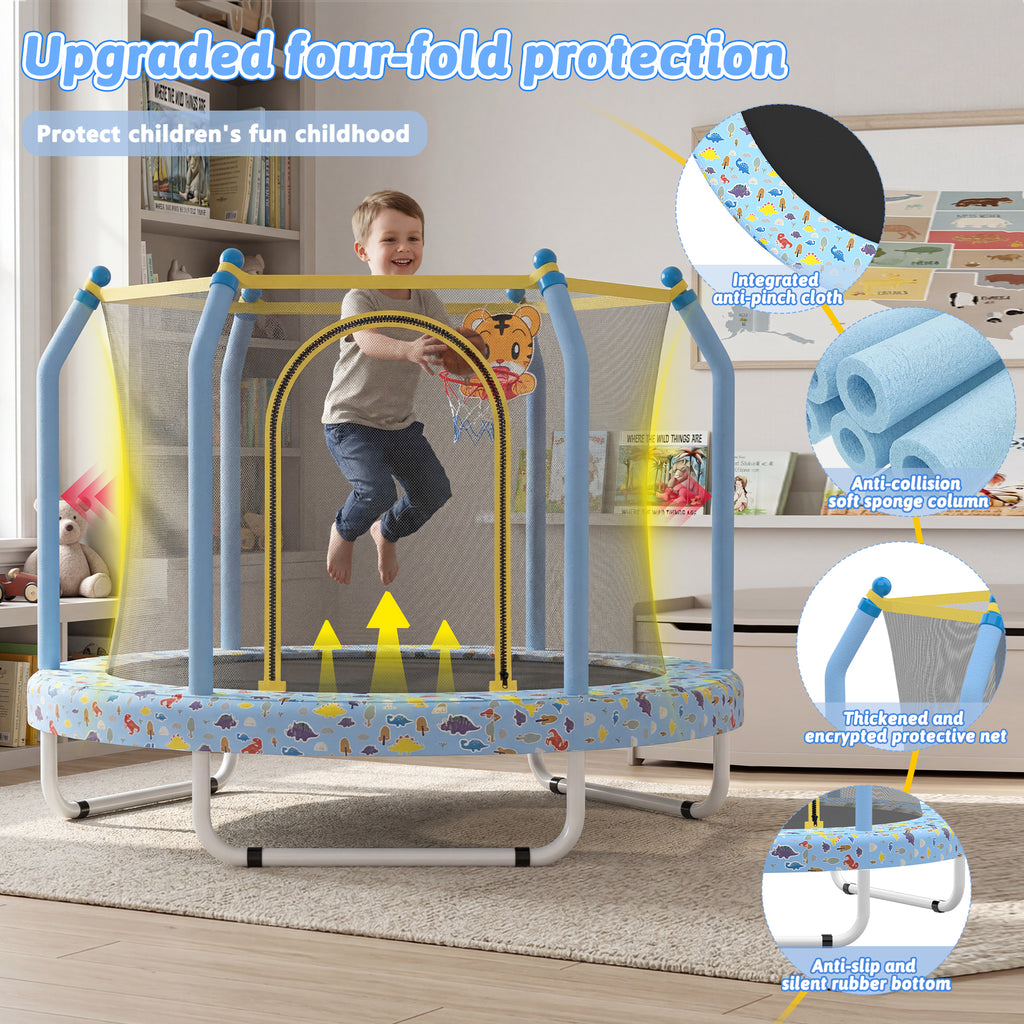 Mersco 55 inch Toddler Trampoline for Kids, Mini Trampoline with Enclosure Net and Ball ,Indoor Outdoor Small Kids Trampoline Birthday Gifts for Boys and Girls, Print