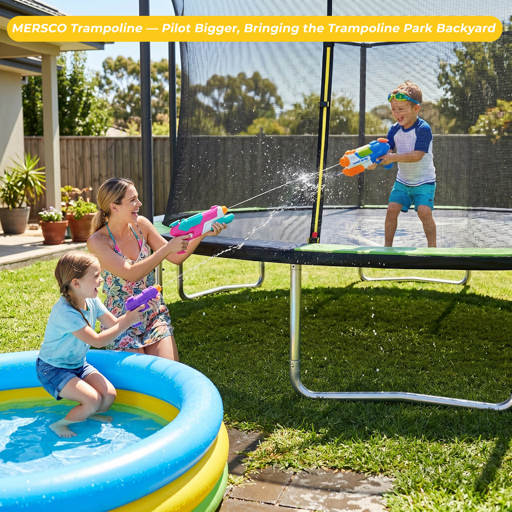 Mersco 16FT Trampoline PLAY Heavy Duty Outdoor Trampoline for Kids, Backyard Trampoline with Enclosure Net for Family Fun,Jumping Trampoline for Boys and Girls Birthday Gift,Green