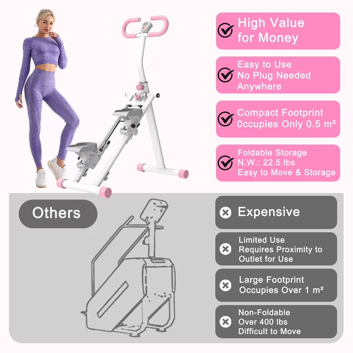 Kdymod Stair Stepper for Home with Adjustable Handlebar, Vertical Climber Workout Machine for Full-Body Exercise, Compact Foldable & Stable Frame ,Pink